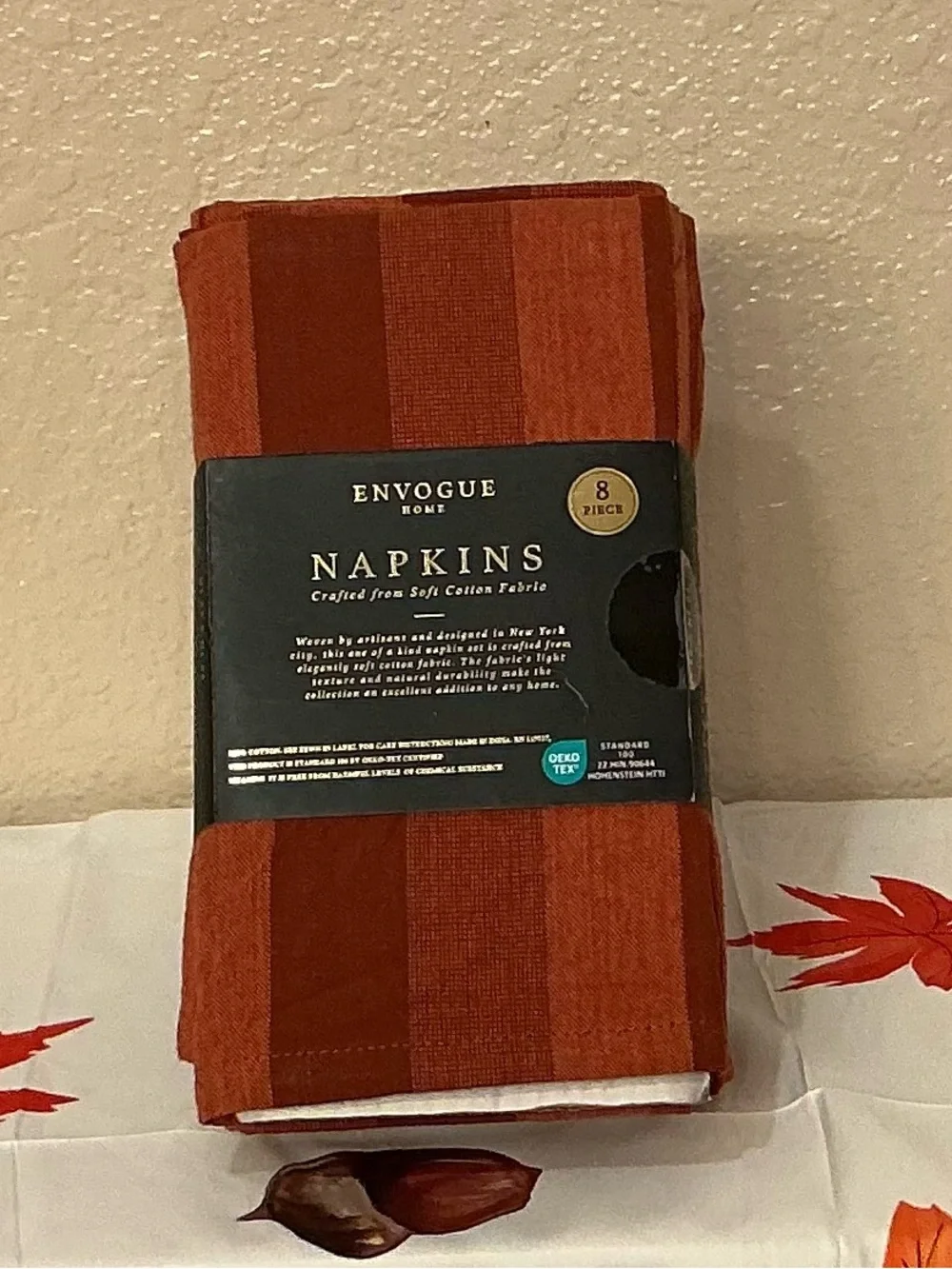 Envogue Rust Striped 100% Cotton Napkins. Set of 8